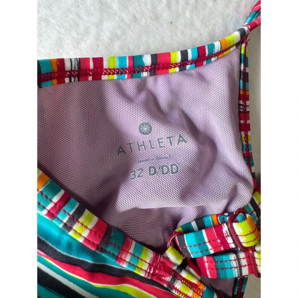 Athleta Striped Bikini Set 32 D/DD Top L Bottom Multi Color Swimwear